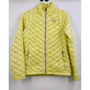 THE NORTH FACE THERMOBALL PUFFER JACKET WOMENS SMALL YELLOW LIGHTWEIGHT FULL ZIP